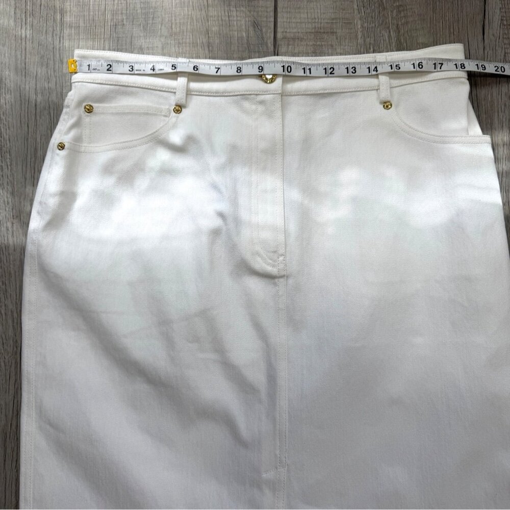 St. John Women Size 14 White Denim Midi Skirt With Gold Button Detail NEW $495 - Picture 5 of 5